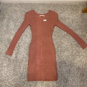 Women's Abercrombie & Fitch Pink Ribbed Bodycon Long Sleeve Dress